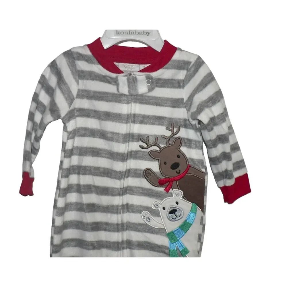 Koala Baby Long Sleeve Striped Fleece Reindeer & Bear Footed Jumper 3-6M $18‎